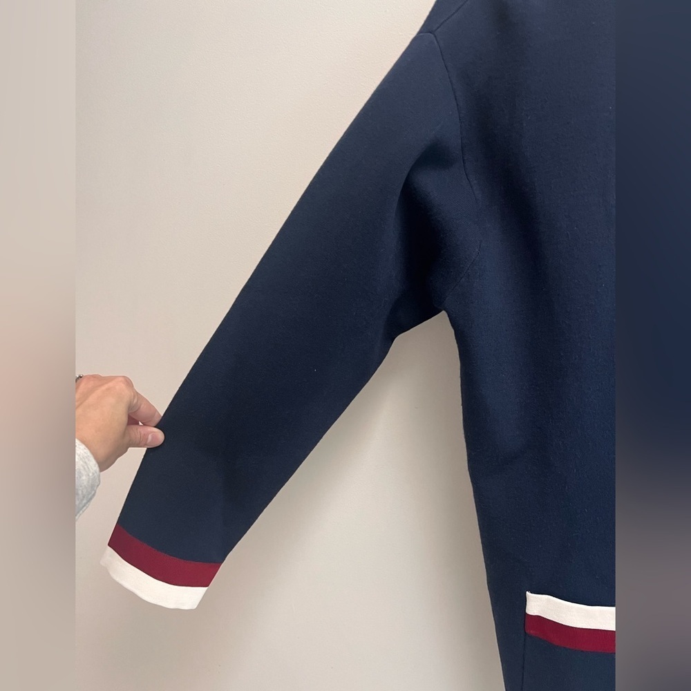 SANDRO PARIS Womenโs Navy Anouchica Open-Front Collegiate-Style Cardigan - Large - Picture 7 of 11